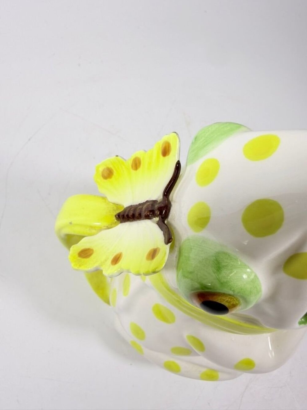 Frog Pitcher Vase Seymour Mann Hand Painted Ceramic Yellow Green Polka Dots Butt - Picture 13 of 16